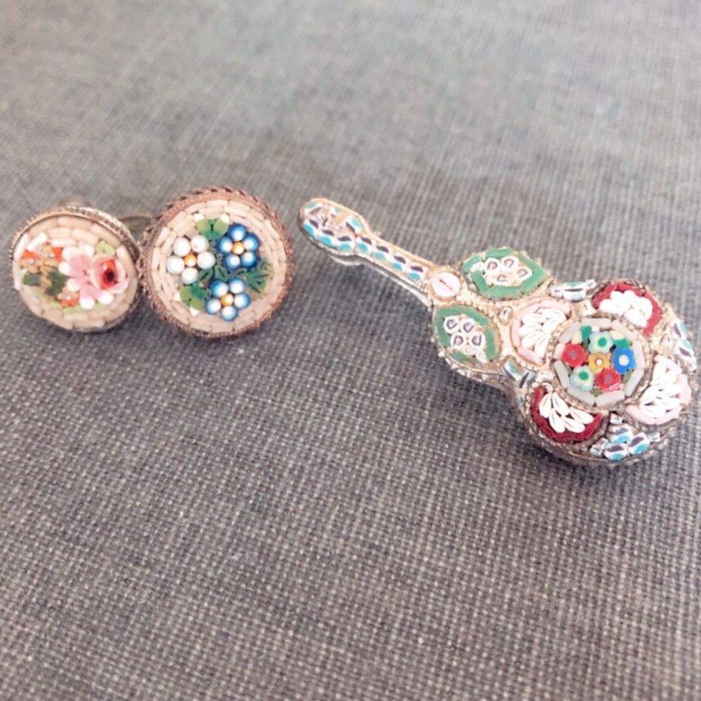 *VTG* 1900s micro-mosaic Italian brooch & earrings